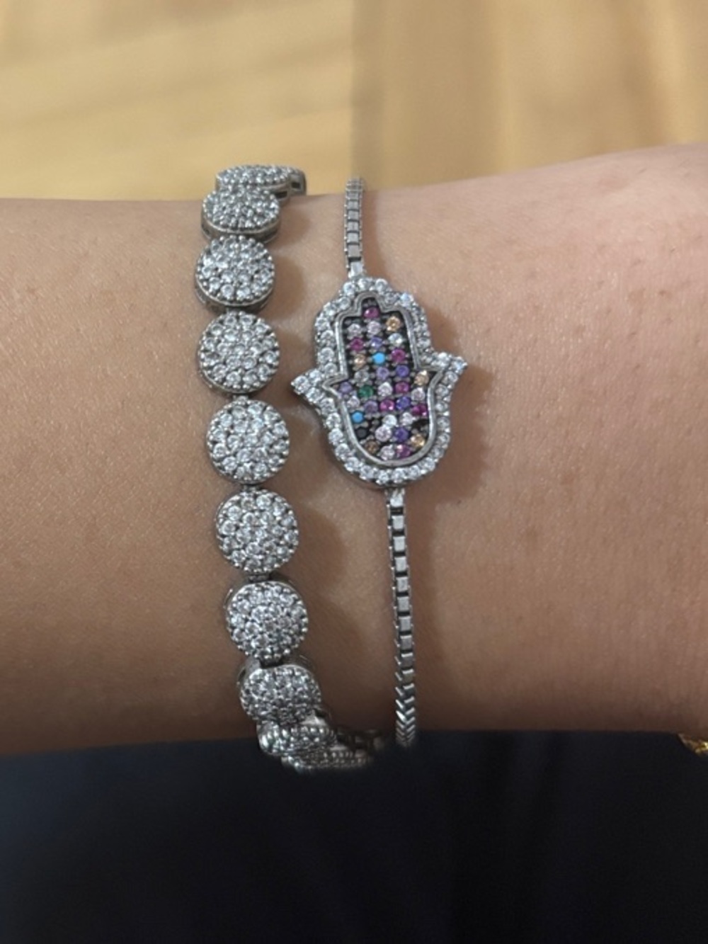 Silver Hamsa Charm Bracelet with Multicolor Accents